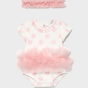Mayoral Polka-Dot Tutu Bodysuit with Tulle Headband - Baby Girl 6-9 months